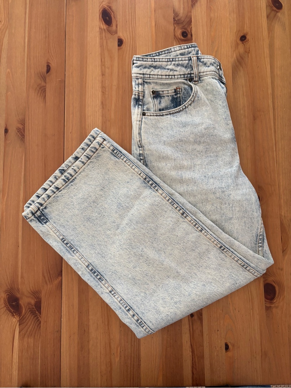 Sézane Women’s Acid Wash Blue Denim Wide Leg Jeans Size 38 EU / 6 US